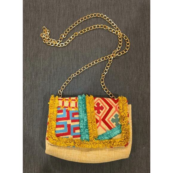 Cross body Bag Multicolor Embroidered Woven Man-made Nanette Lepore Gold Chain - Picture 1 of 12